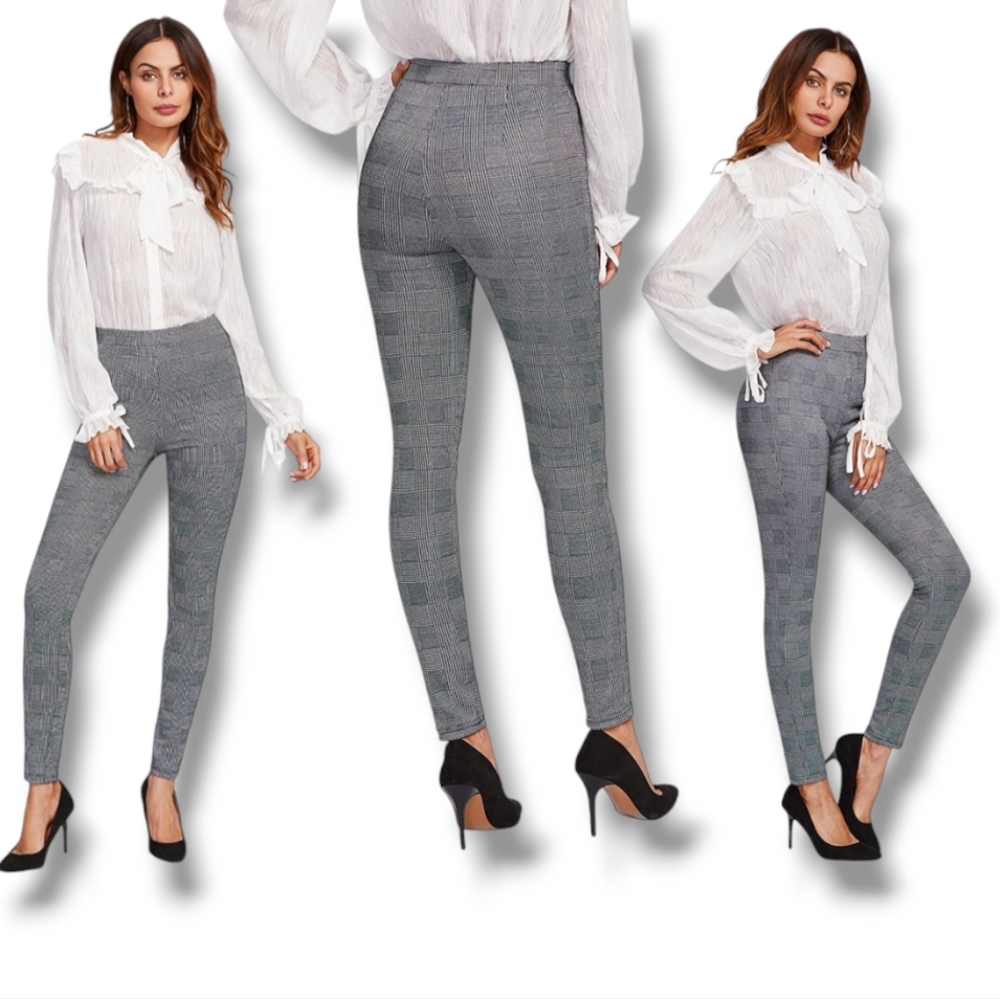 Forever 21 Women's Grey Checked/Houndstooth Print High Waist Skinny Pants